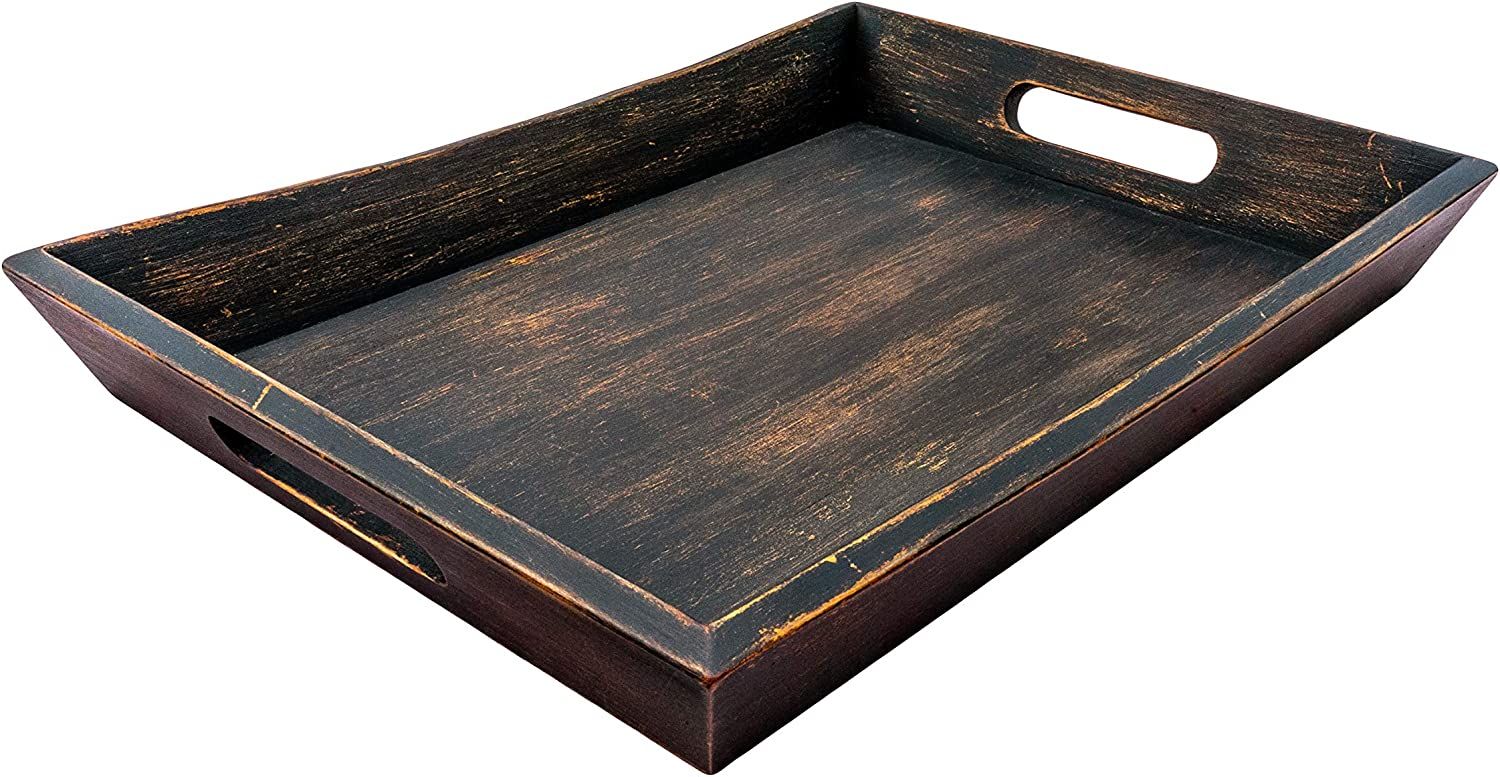Amazon.com: EZDC Wooden Tray, Coffee Table Tray, Ottoman Tray Dark Brown 16 x 12” Modern Aesthe... | Amazon (US)