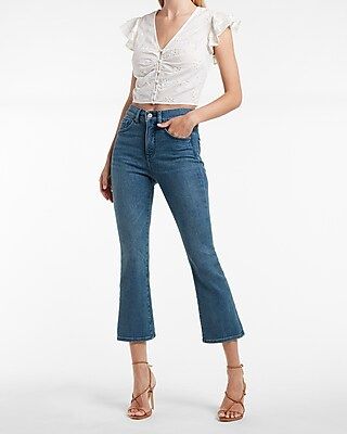 High Waisted Medium Wash Cropped Flare Jeans | Express