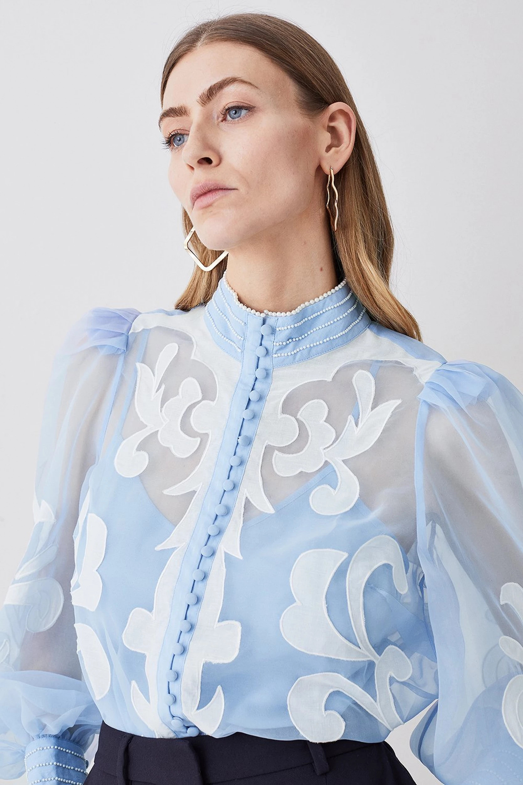 Organdie Applique Buttoned Woven Blouse | Karen Millen US