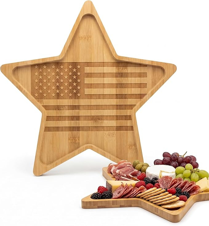 Patriotic Charcuterie Board with USA Flag, American 250th Anniversary Dish Board 11.8 Inch Wooden... | Amazon (US)