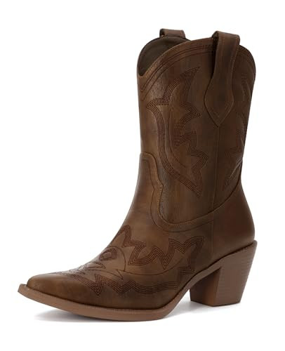 MISSMILLER Women Cowboy Boots Embroidered Western Cowgirl Boots Pointy Toe Ankle Boots Short Booties with Pull On Tabs | Amazon (US)
