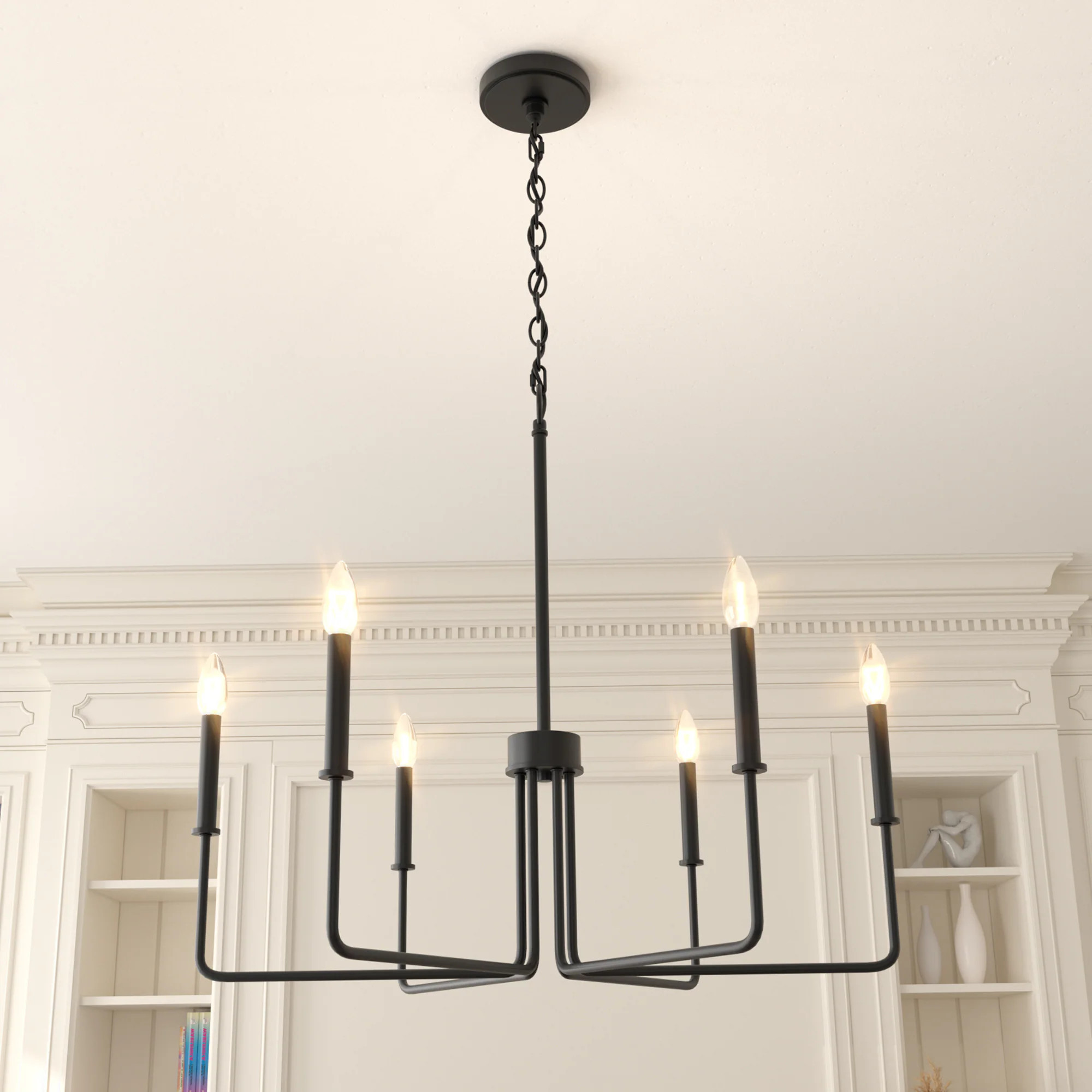 ACROMA Stabiae 6 -Light Matte Black Transitional Bare bulb For Use in Bedrooms, Dining Rooms, Foy... | Lowe's