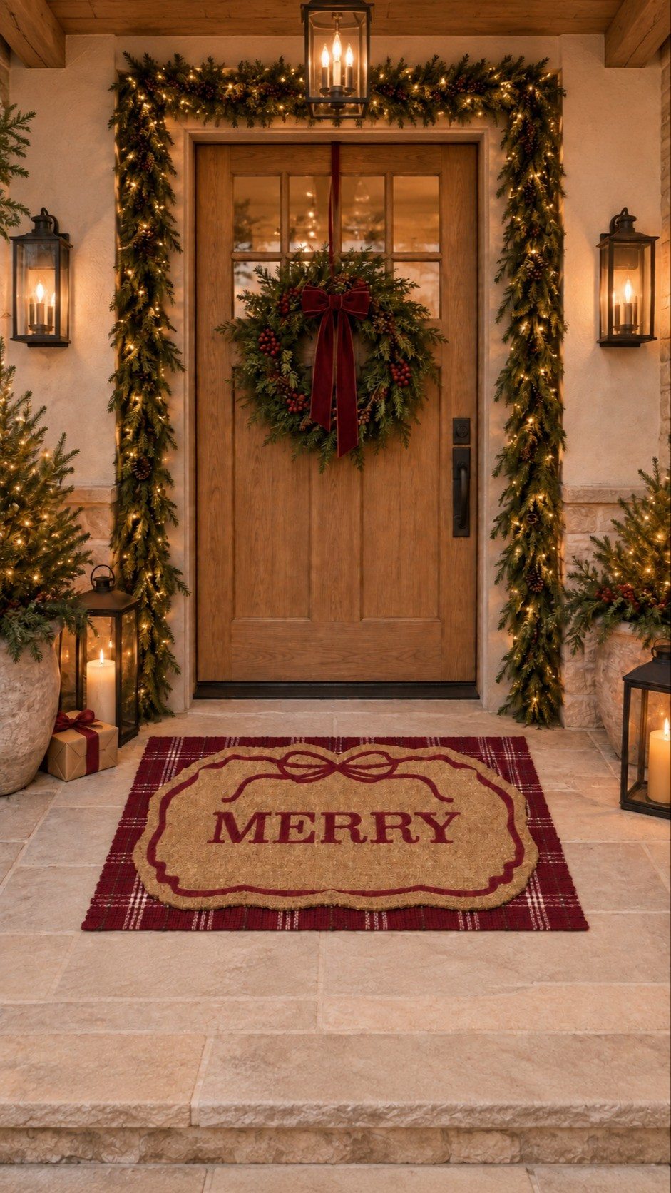 The prettiest Christmas porch pairing 🤎🎄 Love the scalloped MERRY mat layered over the classic red plaid rug for a cozy, elevated holiday entrance. #WalmartHome #ChristmasPorch #HolidayDecor #MyTexasHouse

#LTKSeasonal #LTKHome