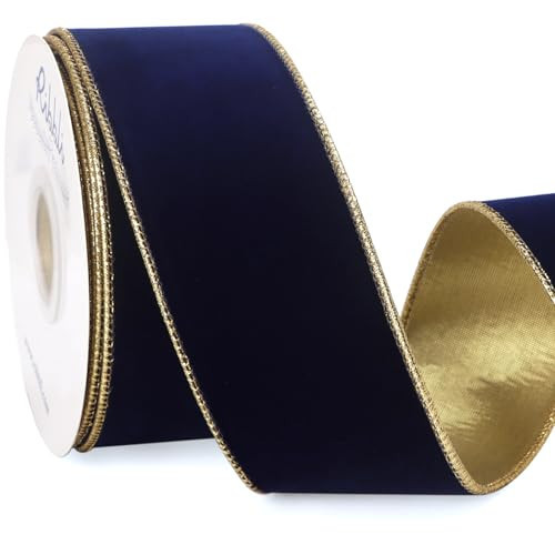 Ribbli Navy Velvet Wired Ribbon 2.5 Inch Luxury Matte Velvet Christmas Ribbon for Gift Wrapping Christmas Tree Decoration Crafts Wreaths Supplies - 10 Yards | Amazon (US)