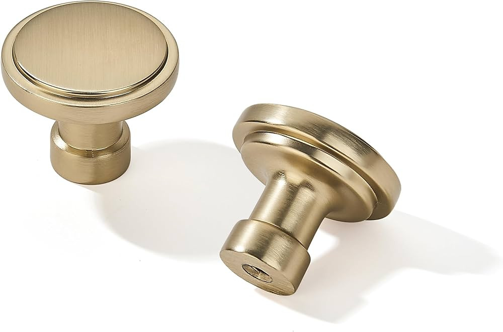 10 Pack Gold Cabinet Knobs 1-1/4 inch, Jasper Pulls Brushed Brass Solid Dresser Knobs Drawer Knob... | Amazon (US)