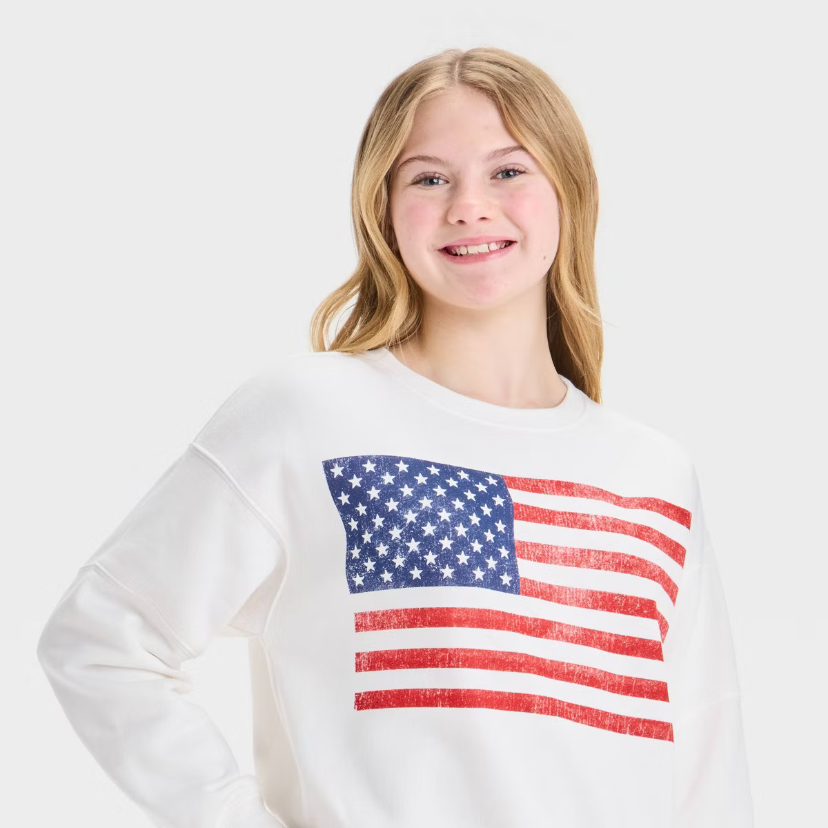 Girls' Fleece Crew Neck Pullover Sweatshirt - art class™ White S: Cotton Blend, Midweight, Crop... | Target