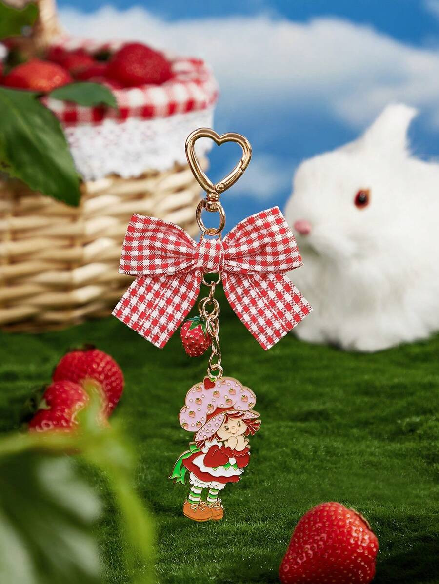 Strawberry Shortcake X SHEIN 3D Strawberry Plaid Bowknot Keychain Bag Charm Christmas | SHEIN
