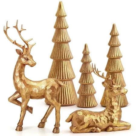 Ayieyill 5PCS Tree and Reindeer Decortion, Christmas Tree Reindeer Figurines, Christmas Decortion Indoor (Rose Gold) | Walmart (US)