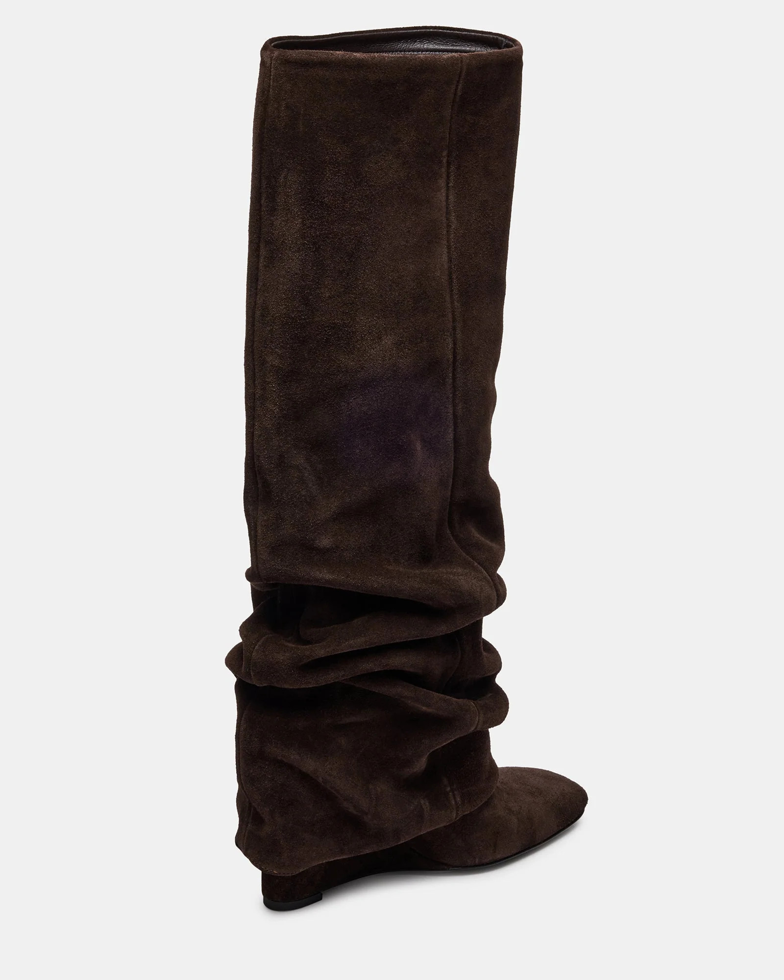 MONTANA Brown Suede Knee-High Square-Toe Wedge Fold-Over Women's Boot | Steve Madden (US)