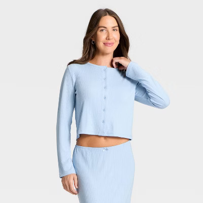 Women's Variegated Ribbed Pajama Cardigan - Auden™ Blue M | Target