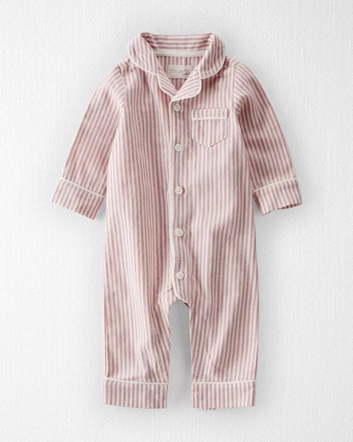 Dusty Rose Stripe Baby 1-Piece Organic Cotton Coat Style Pajamas | carters.com | Carter's
