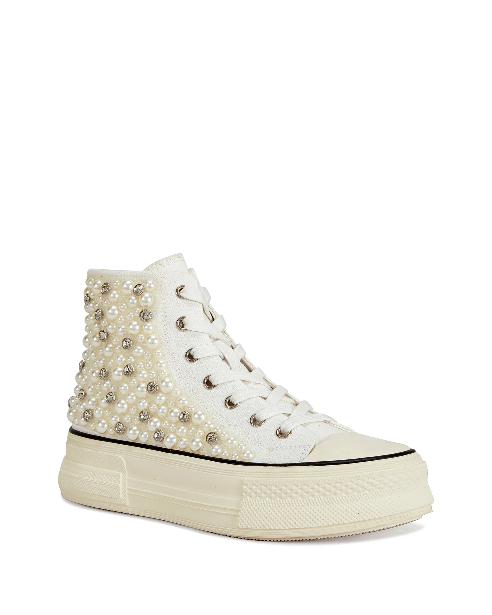SAISHA-WHITE PEARL CRYSTAL HIGH TOP SNEAKER | Azalea Wang