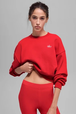 ALO | Cropped Accolade Crewneck Top in Bright Red, Size: Medium | Alo Yoga