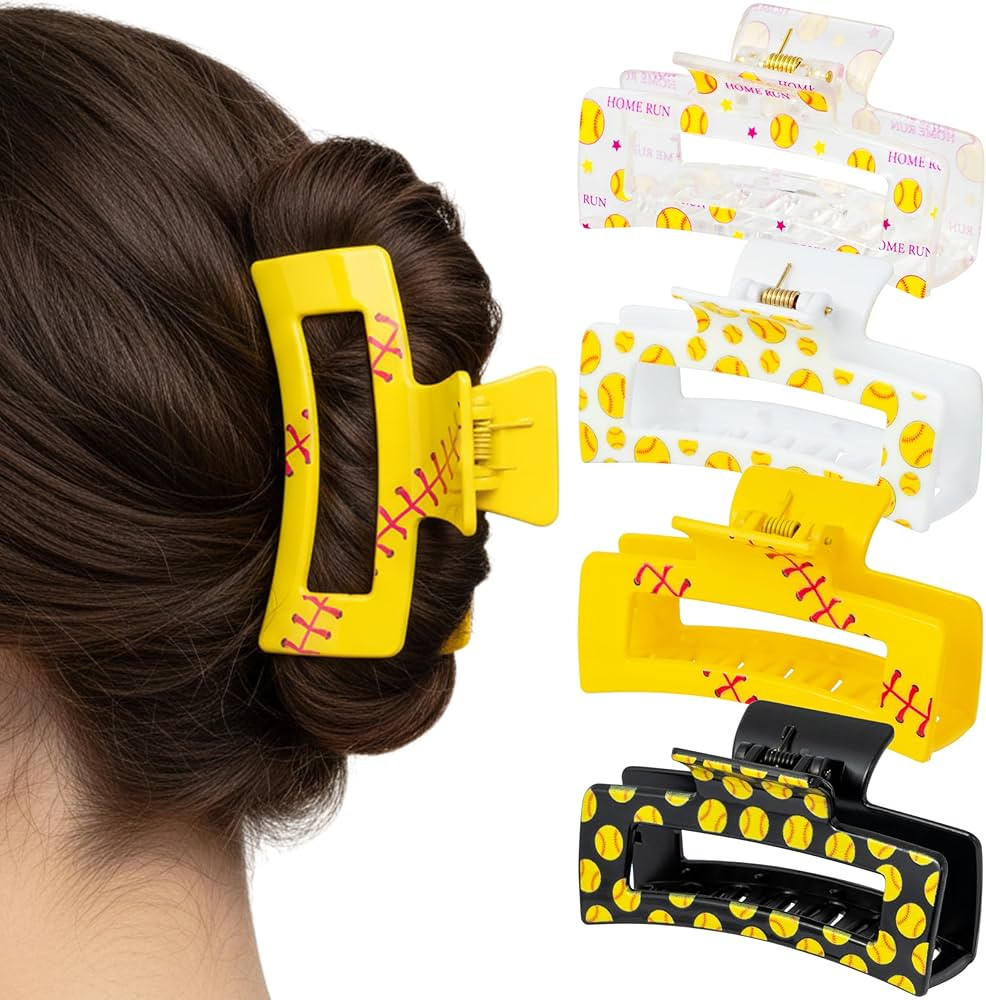 PANTIDE 4Pcs Softball Hair Claw Clips for Women Girls - Sport Game Day Rectangle Nonslip Banana H... | Amazon (US)
