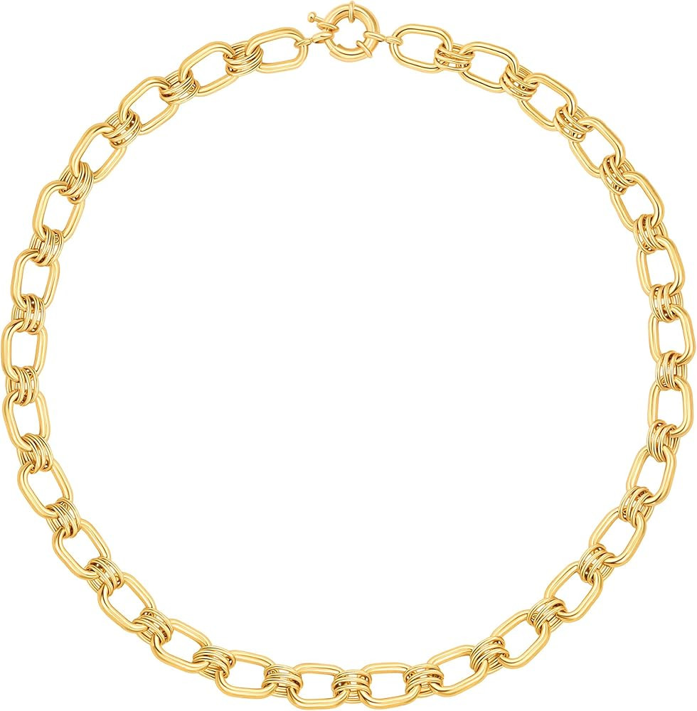 Aobei Pearl 18k Gold Paperclip Chain Choker Satellite Chain Lava Bead Pendant Necklace Dainty Jew... | Amazon (US)