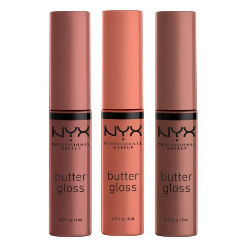 NYX PROFESSIONAL MAKEUP Butter Gloss Brown Sugar, Non-Sticky Lip Gloss - Pack Of 3 (Sugar High, Spiked Toffee, Butterscotch) | Amazon (US)