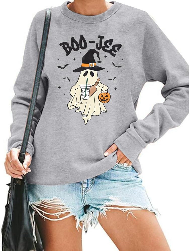 MOUSYA Halloween Sweatshirt Women Halloween Ghost Graphic Sweatshirts Funny Spooky Season Long Sl... | Amazon (US)