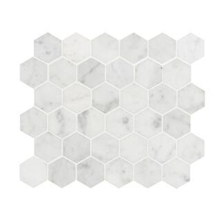 Carrara White 2 in. Hexagon 12 in. x 12 in. x 0.31 in. Honed Marble Mesh-Mounted Mosaic Tile (9.8... | The Home Depot