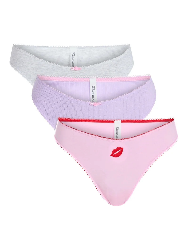 No Boundaries Cotton and Pointelle Thong Panties, 3-Pack, Women's XS-XXXL | Walmart (US)