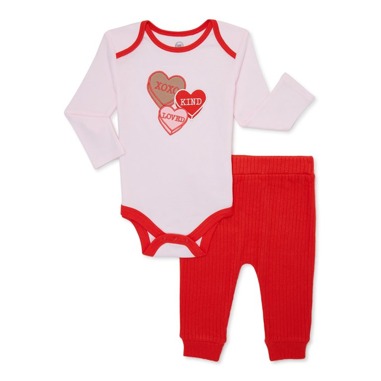 Wonder Nation Baby Girl Valentine's Day Outfit Set, 2-Piece, Sizes 0M-24M | Walmart (US)