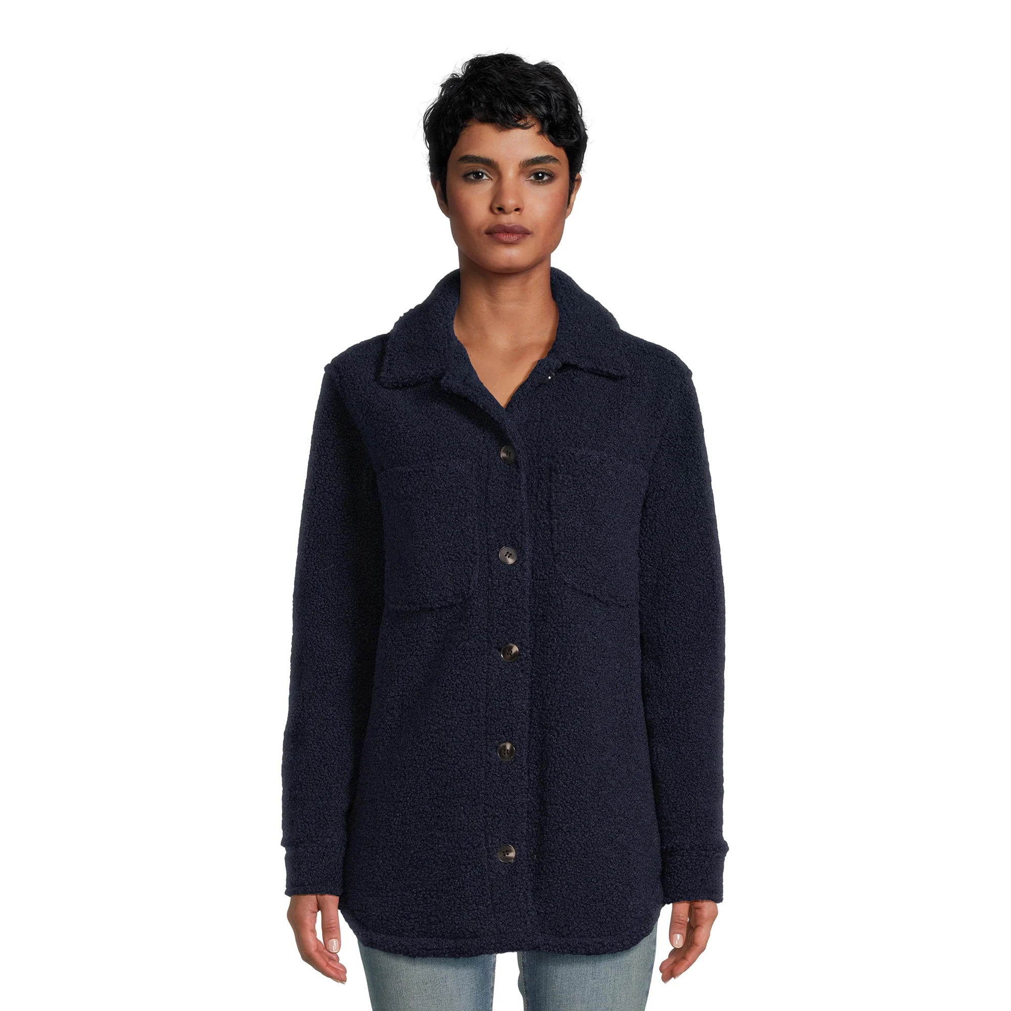 Jason Maxwell Women's Faux Sherpa Button Down Shacket - Walmart.com | Walmart (US)
