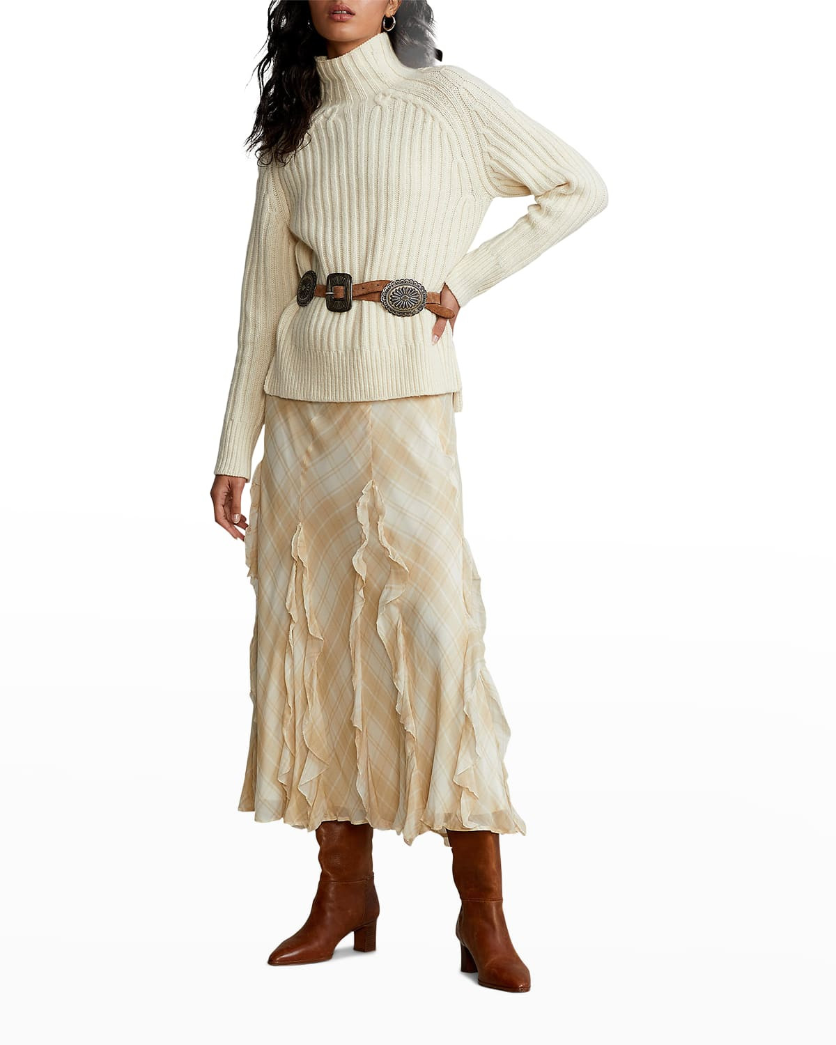 Plaid Cascading Ruffle Maxi Skirt | Neiman Marcus