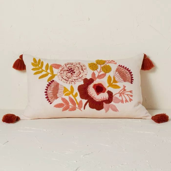Embroidered Floral Lumbar Throw Pillow Blush - Opalhouse™ designed with Jungalow™ | Target