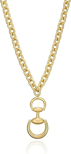 Gold Chunky Necklace for Women Horsebit Pendant Necklace Western Statement Necklaces Trendy Jewel... | Amazon (US)