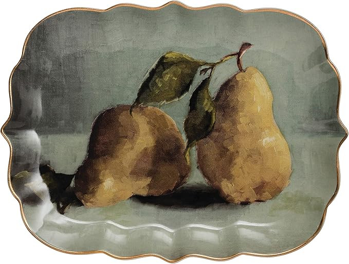 Creative Co-Op Stoneware Pear Image Platter, Grey | Amazon (US)