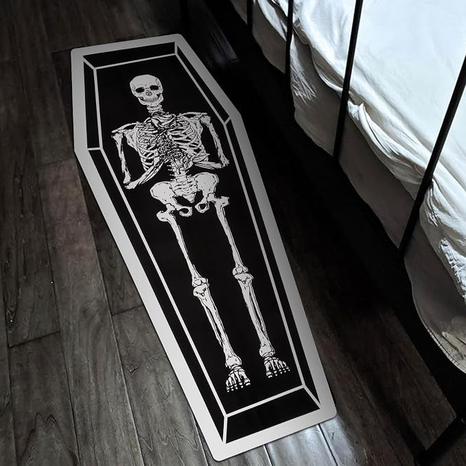 Halloween Runner Rug Coffin Skeleton Bat Rug for Hallway Black Kitchen Runner Rug Non Slip Washab... | Amazon (US)