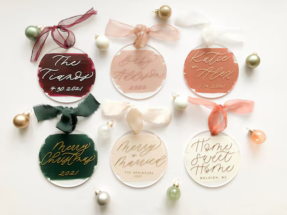 Painted Acrylic Christmas Ornament, Personalized Christmas Ornament, Custom Ornament, Just Marrie... | Etsy (US)