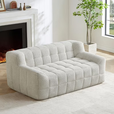 Sofa Loveseat, 64.6" Upholstered Deep Seat Fluffy Sofa, Tufted Velvet Compression Sofa, 2 Seating Floor Couch Beige | Target