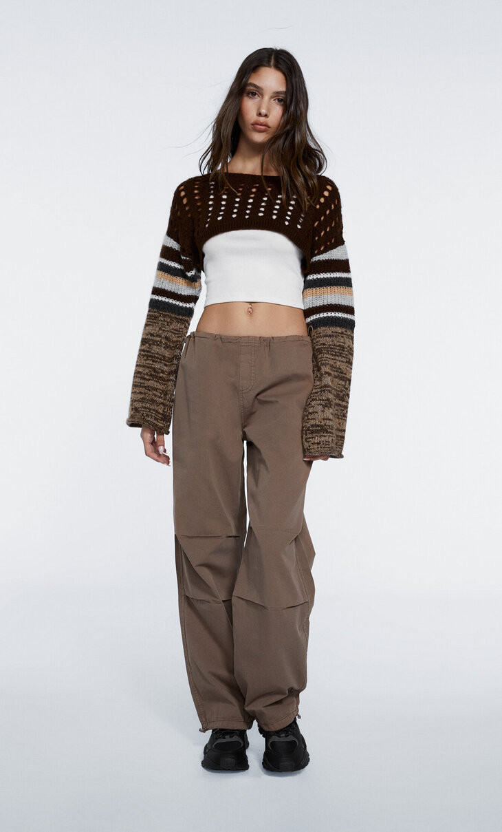 Poplin parachute trousers with stoppers | Stradivarius (UK)