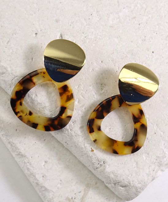 Wall to Wall Women's Earrings Gold - Tortoise & Goldtone Open Drop Earrings | Zulily