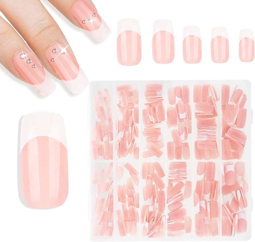 cobee 360pcs Press on Nails, French Tip Nude Color False Nails Coffin Fake Nails Full Cover Stick... | Amazon (UK)
