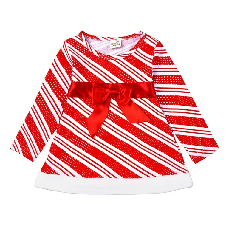 CUZIBR Girls Christmas O-Neck Holiday Dress Candy Cane Striped Santa Dress For Baby Toddler Styli... | Walmart (US)