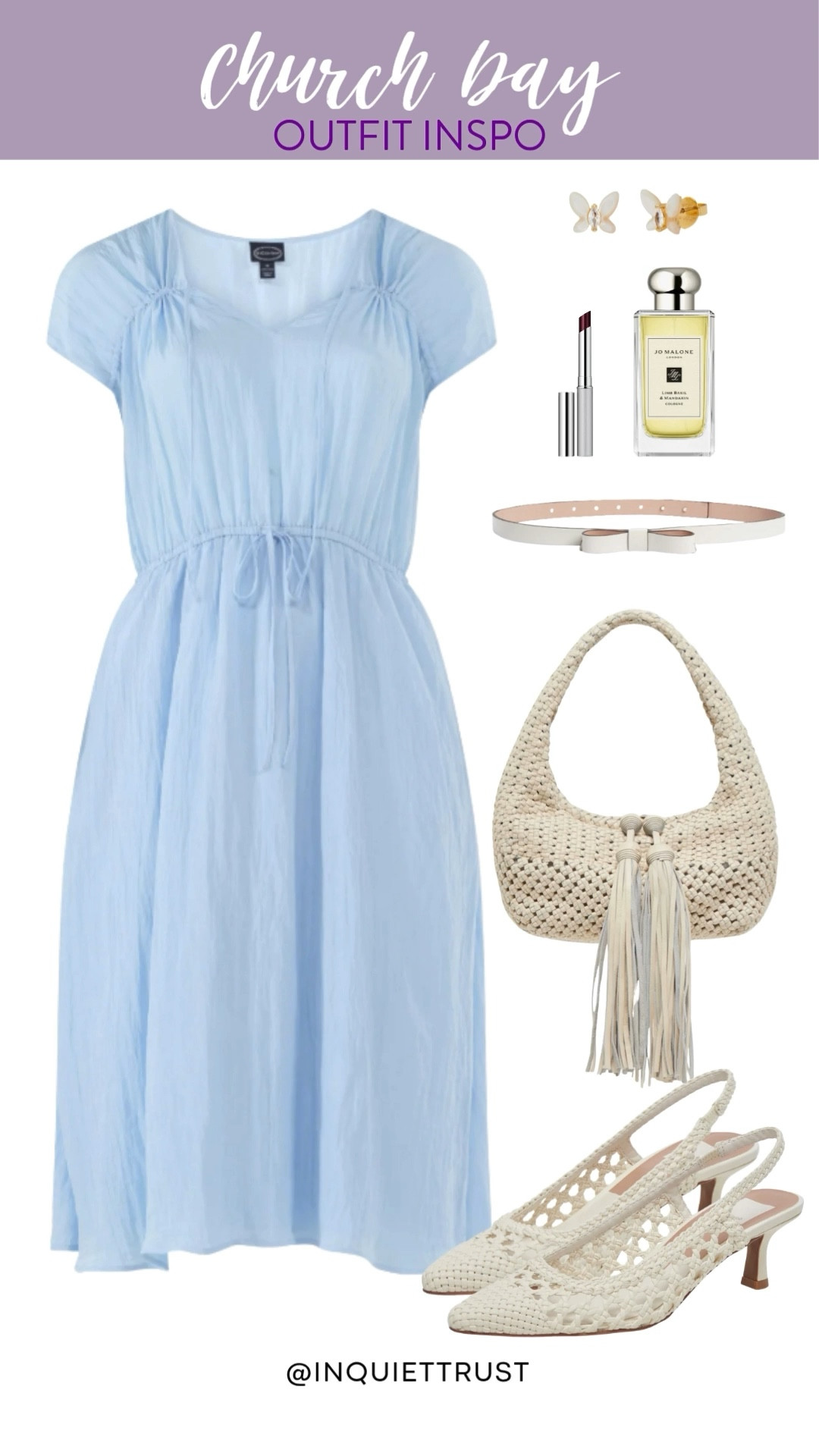 Obsessed with this light blue dress! The hollow-out kitten heels also add a touch of sophistication, and the woven bag is the ideal accessory to complete the look.
#sundaysbest #dressylook #modestoutfit #easytowear

#LTKSeasonal #LTKU #LTKStyleTip