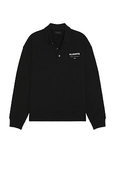 ALLSAINTS Underground Long Sleeve Polo Shirt in Jet Black from Revolve.com | Revolve Clothing (Global)