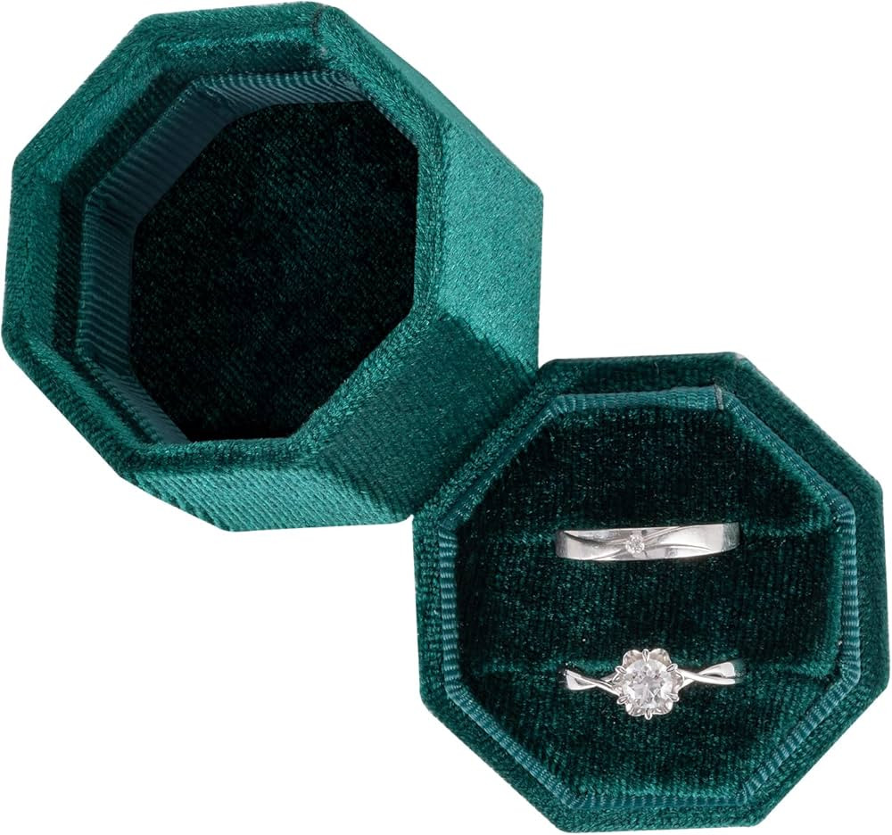 Smileshe Ring Box, Velvet Jewelry Boxes for Proposal Engagement Wedding Ceremony,Octagon Mini Dou... | Amazon (US)