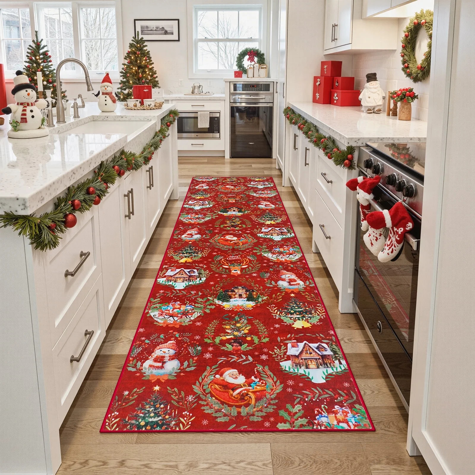 Lahome Decor 2' x 8' Christmas Hallway Runner Rug, 2x8 ft Kitchen Rug, Elk, Snowflakes, Christmas... | Walmart (US)