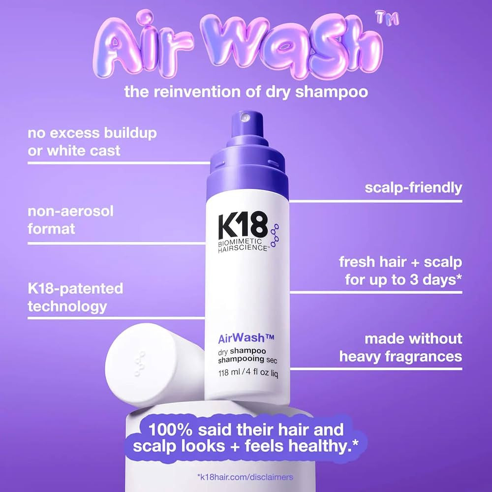 K18 AirWash\u2122 Dry Shampoo, Non-Aerosol, Balances Scalp & Controls Excess Oil Production | Amazon (US)