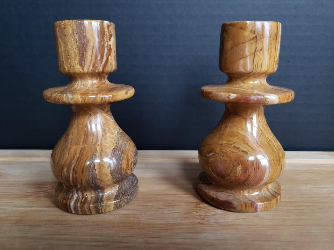 Vintage Carved, Polished Onyx Stone Candle Holders, Set of 2 - Etsy | Etsy (US)
