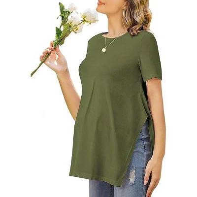 Ekouaer 3 Pack Maternity Shirts Short Sleeve Split Side Pregnancy Tops Casual Pregnant Tunic Blouse Army Green M | Target