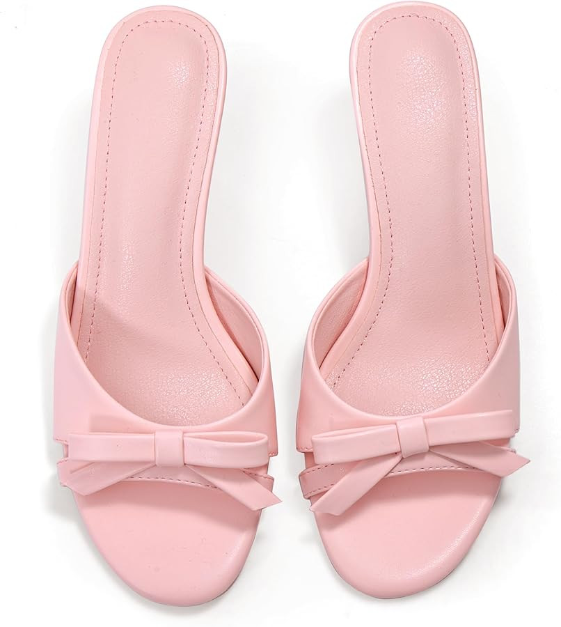 Open Toe Kitten Heels Bow Sandals Slip On Almond Toe Cutout Elegant Mule Sandals for Wedding Part... | Amazon (US)