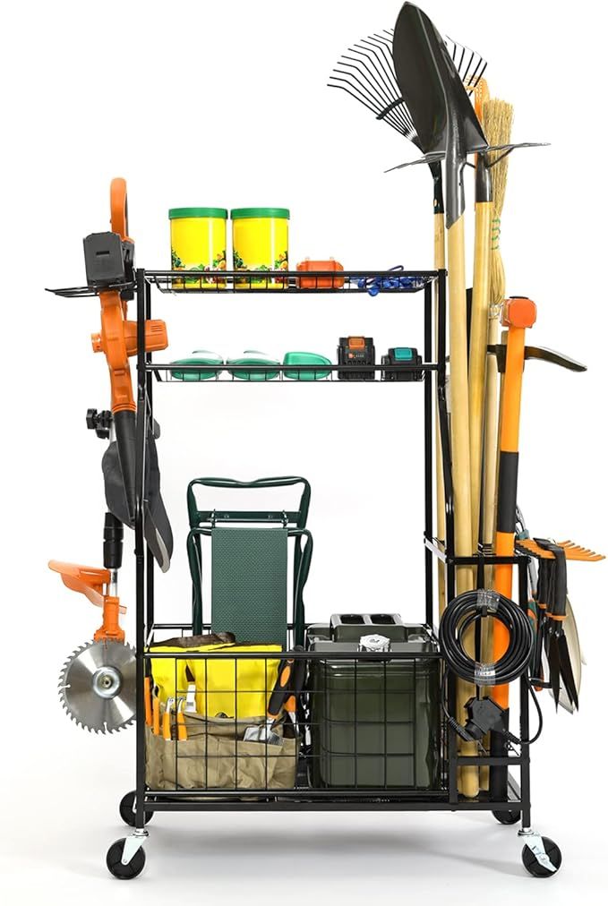 Garden Tool Organizer for Garage, Garden Tool Rack on Wheels, Tool Tower Rack, Yard Tool Holder f... | Amazon (US)