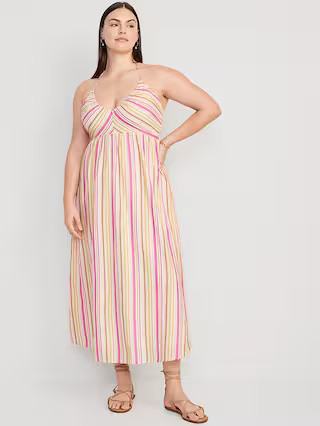Fit & Flare Striped Halter Maxi Dress for Women | Old Navy (US)