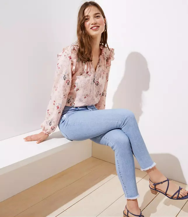 Blossom Ruffle Keyhole Blouse | LOFT