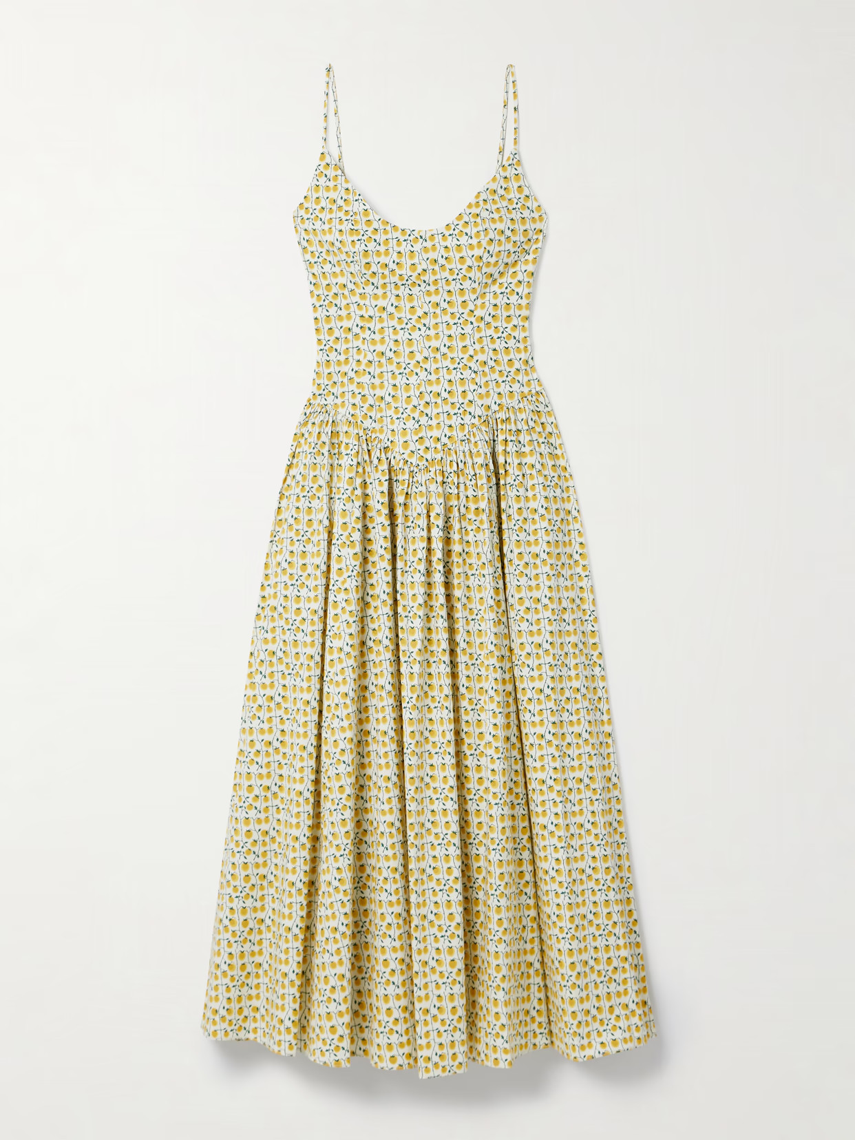 STAUD - Dena Pleated Printed Cotton-blend Poplin Maxi Dress - Yellow | NET-A-PORTER (US)
