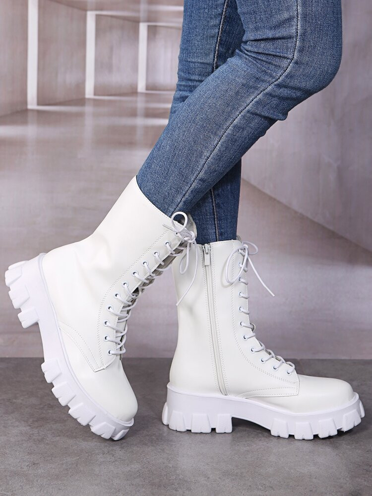 Minimalist Lace-up Front Platform Combat Boots | SHEIN