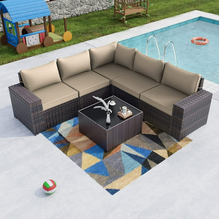 Gotland Outdoor Patio Furniture Set 6 Piece Sectional Rattan Wicker Sofa Set Patio Conversation S... | Walmart (US)